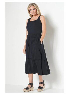 J Jason Wu Black Butter Soft Ruffle Midi Dress Size 1X Sleeveless Sundress